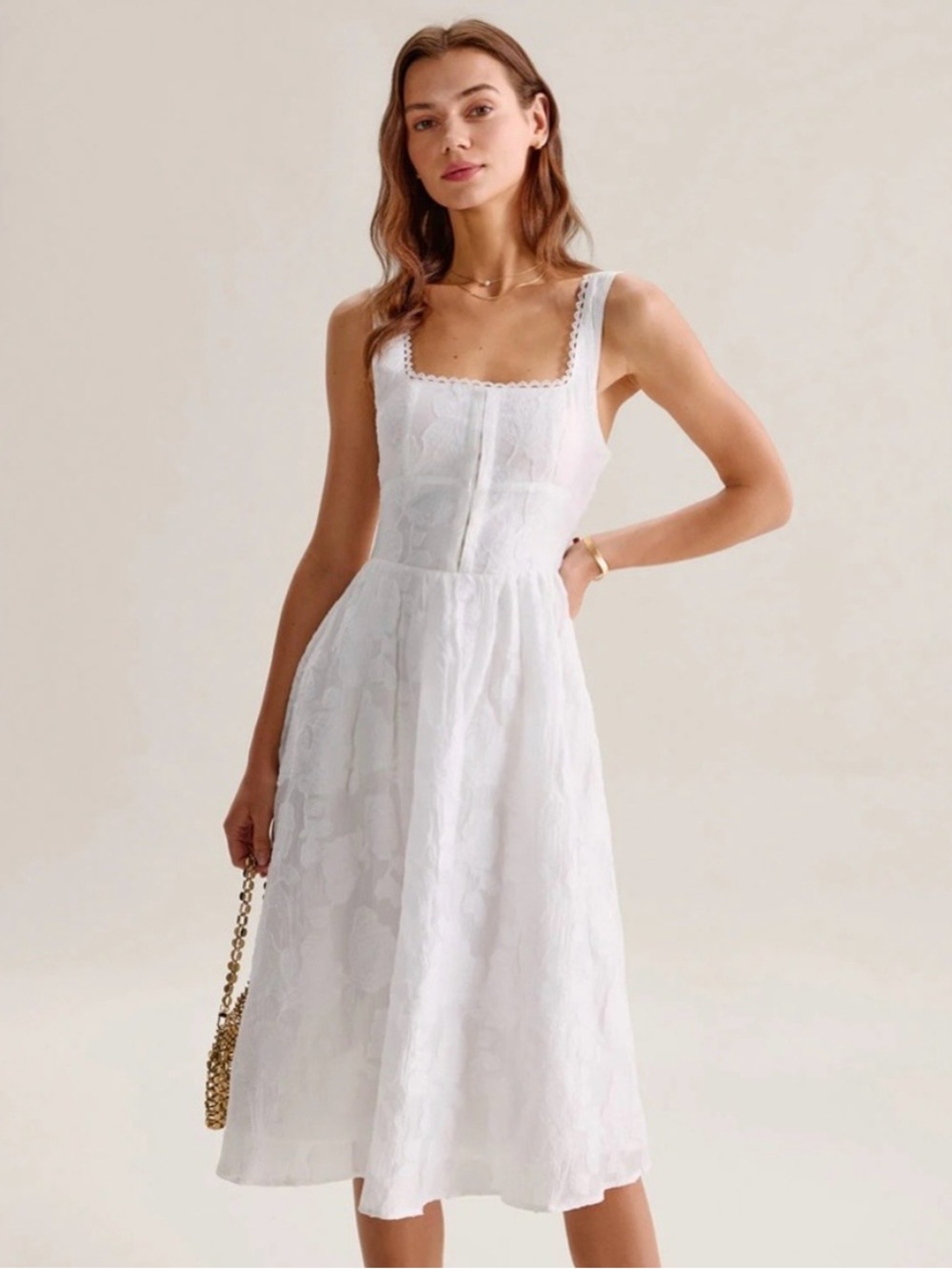 RIHOAS White Midi Dress Square Neck